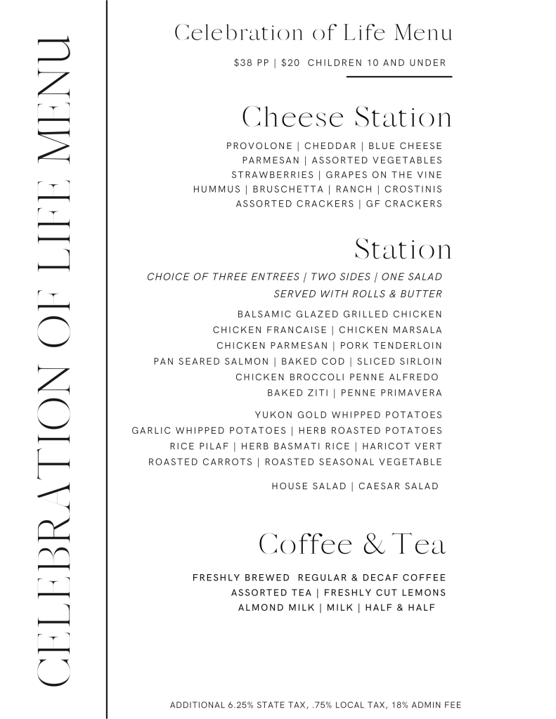 celebration of life menu